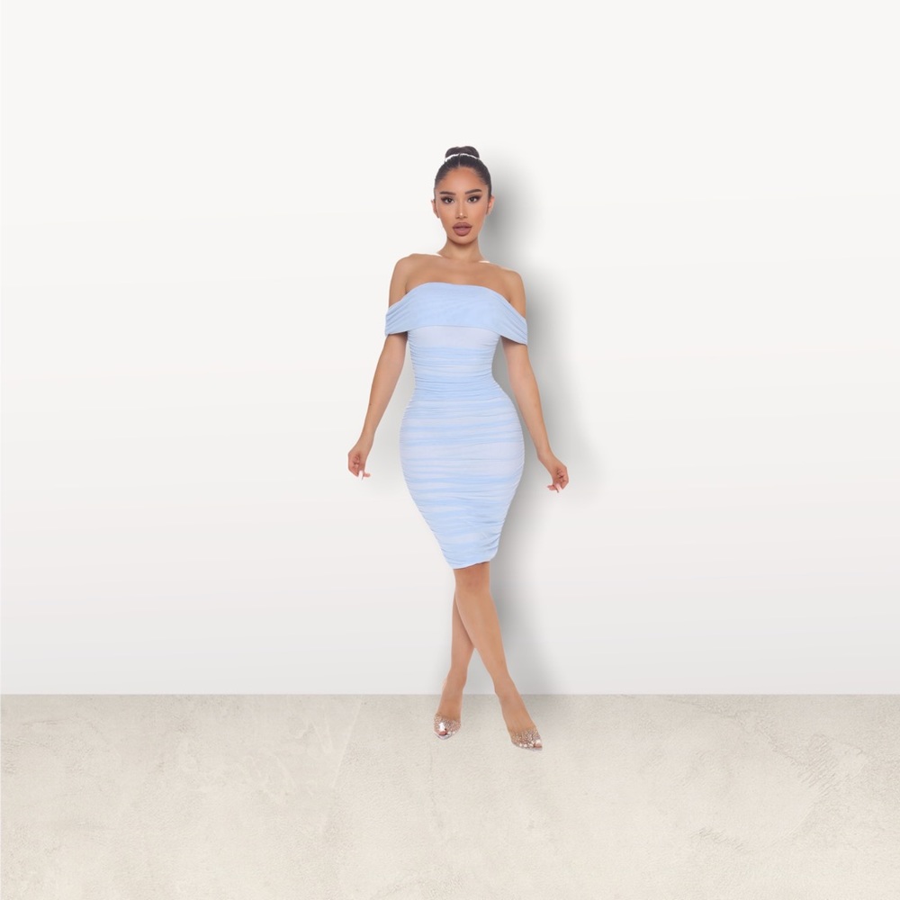 Fashion Nova Ready and Ruched Mesh Midi Dress
